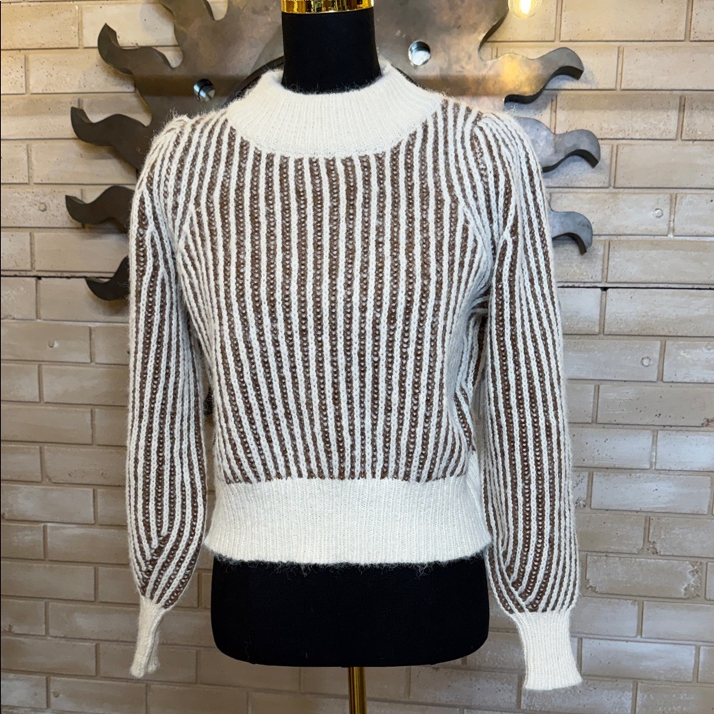 HYFVE White and Brown Striped Sweater - medium